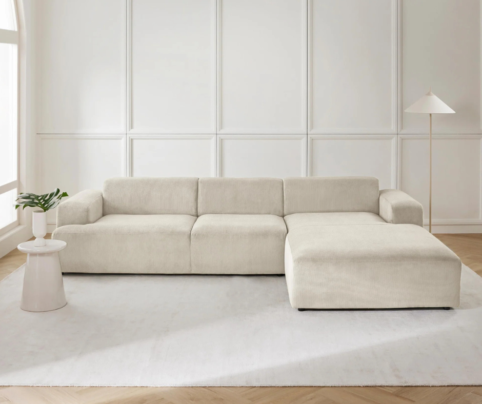 Canapé d'angle 3 places en velours côtelé